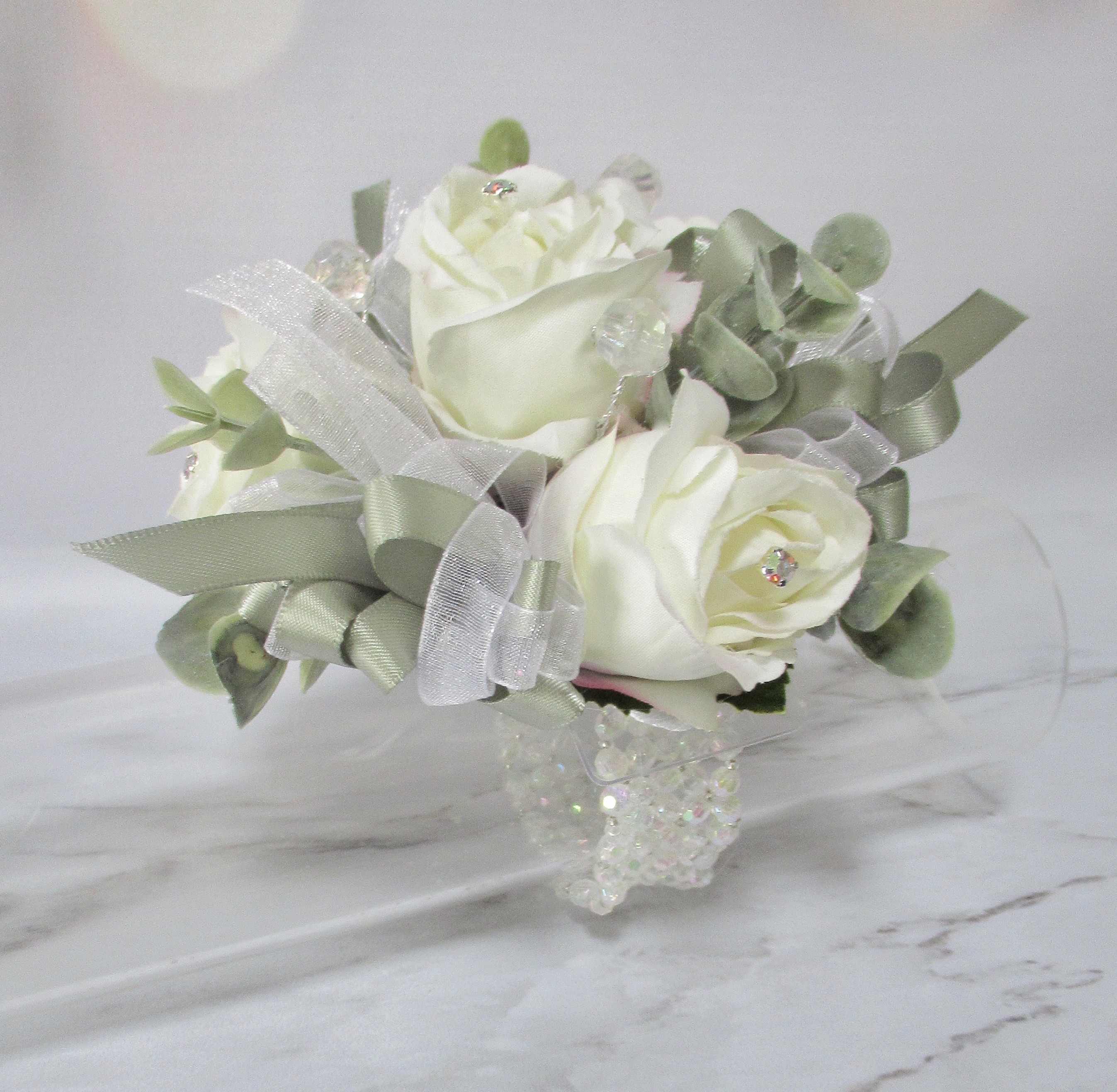 Sage green wrist corsage, sage corsage, sage green wedding